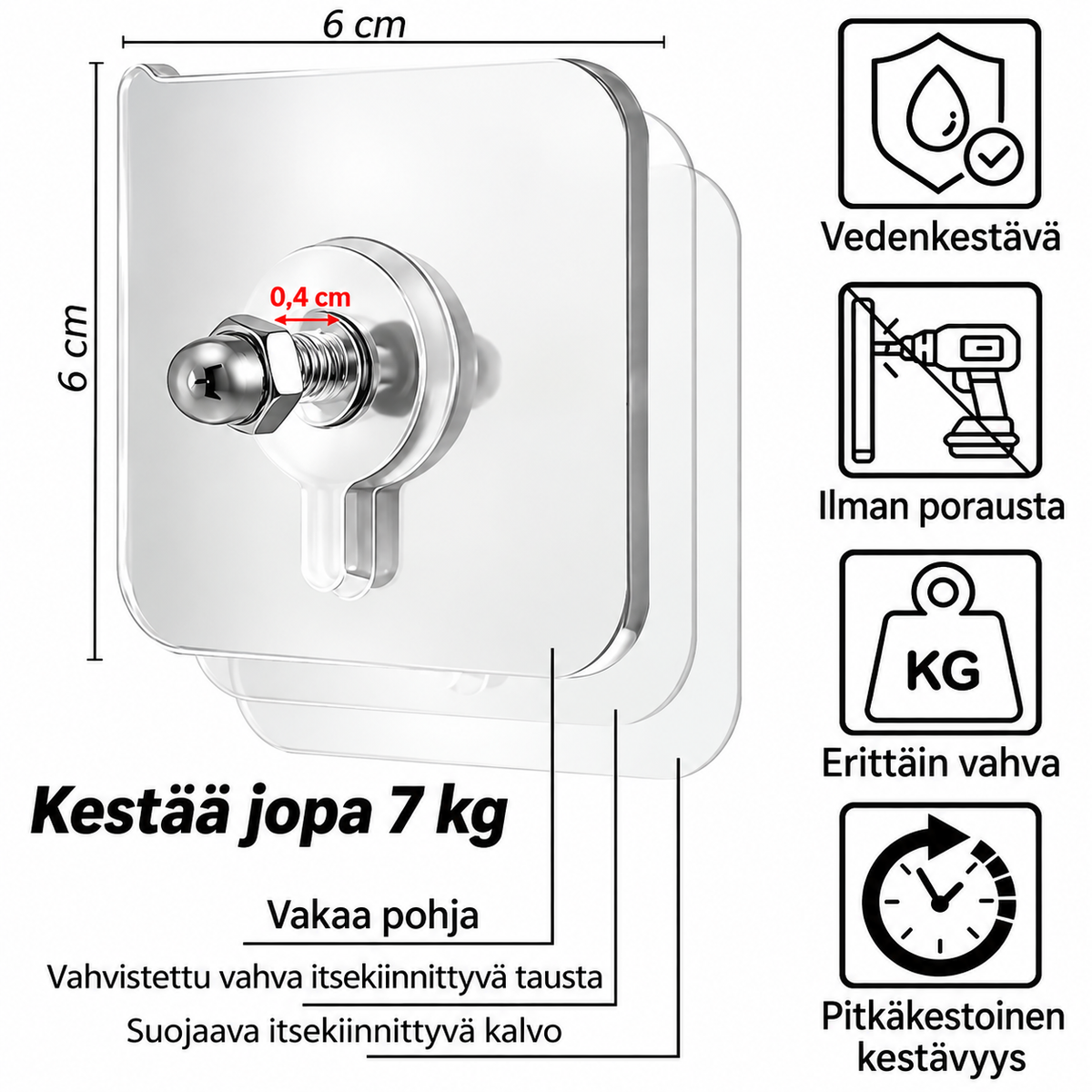Itseliimautuvat seinäkoukut – Vahva pito. Ei reikiä seinään.